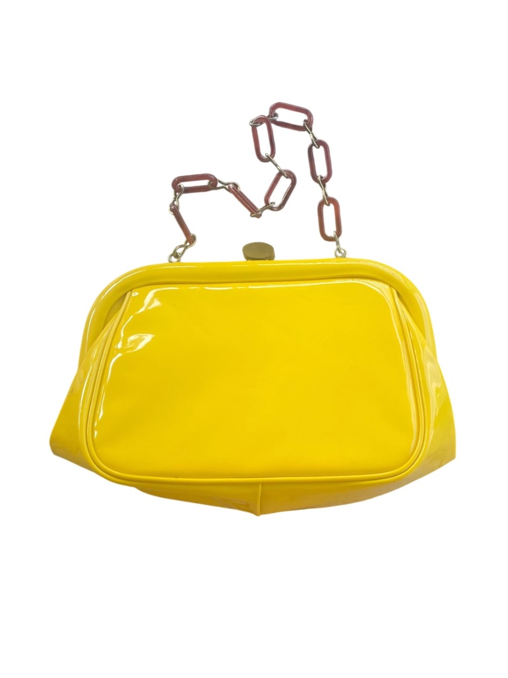 VTG 1950’s AINA USA Yellow Patent Kiss Lock Frame Clutch